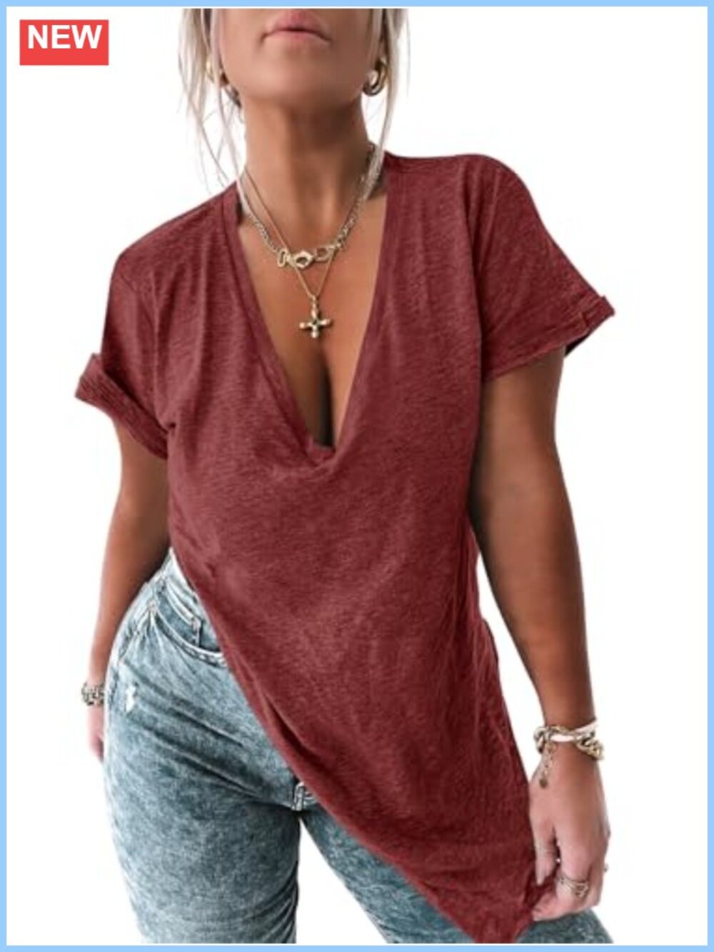 Women's V-Neck Tunic Oversized Summer T-Shirt